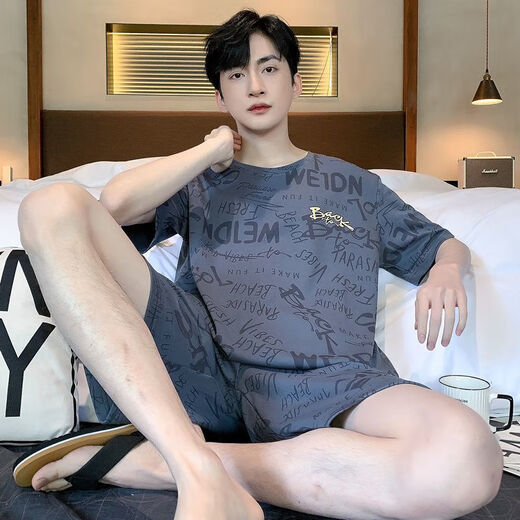 He Jiagong Crayon Shin-shirt Summer Cotton Home Suit Boy Printing Trendy Teenagers Plus Size Set 6628 Cat and Mouse M Student [90-115Jin [Jin equals 0.5 kg]]