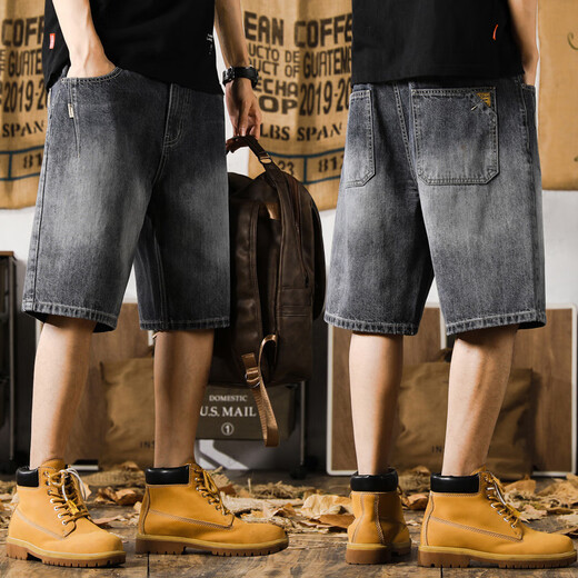 Yiling Yibeis neuer amerikanischer Casual Denim Shorts Herren Sommer Lose Fat Man Trendy Retro große mittelgroße Hosen 9926 Blau 28 Geeignet für 90-105 Jin [Jin ist 0,5 kg]