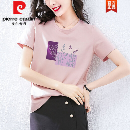 皮尔卡丹（pierre cardin）棉短袖t恤女装宽松韩版粉色半袖体恤衫夏装2025年新款夏季上衣时 Z-4050灰粉+Z-6172浅紫 M (建议80-105斤)