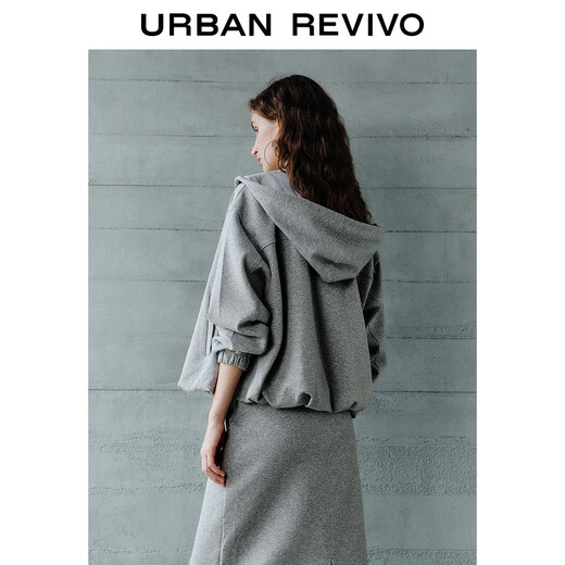 
UR2025 autumn new women's clothing simple casual hooded drawstring zipper jacket UWH150051 flower gray M