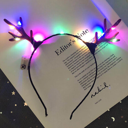 Colorful lights, luminous deer antlers headband, Internet celebrity elk headband, flashing headband, night market toys, street stalls, forest fairy photos, hairpins, dress up accessories, luminous antlers-red warm lamp
