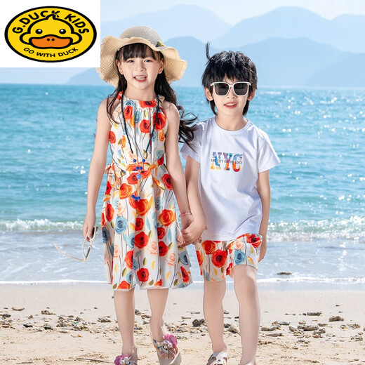 G.duck summer parent-child wear 2026 new seaside vacation Sanya Korean style fashion mother-daughter wear dress beach wear NYC rose skirt 170 Mom M
