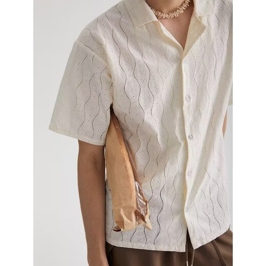 2025 hohles Kurzärmel-Hemd Japanische Hongkong-Stil Ins Lose Shirt Jungen Sommer Trendy vielseitige Freizeitjacke Aprikosen Farbe C679 Trendy Association 3xl