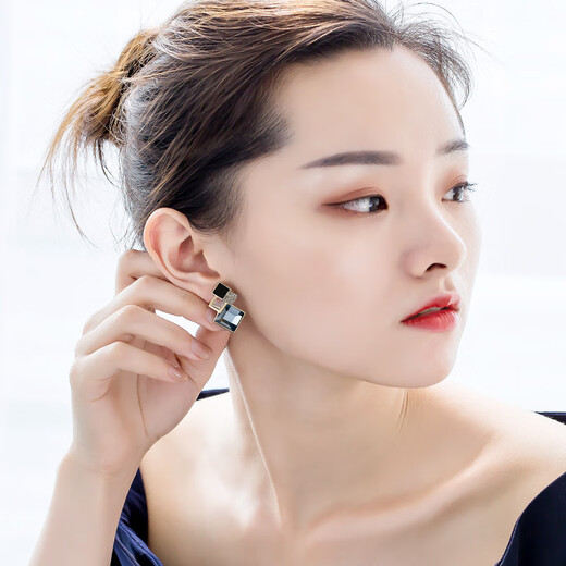 QLADY气质925银耳钉耳饰耳坠独特银耳环女2025新款轻奢感 灰色套装【耳钉+毛衣链】