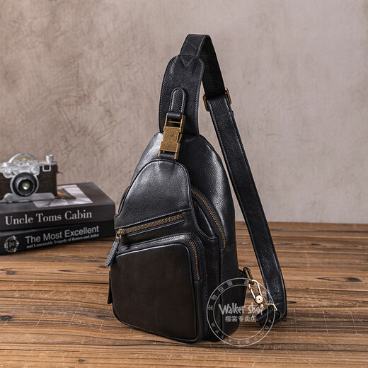 Walker Shop мужская нагрудная сумка первого слоя из воловьей кожи на плечо через плечо нагрудная сумка первого слоя из воловьей кожи повседневный модный спортивный маленький рюкзак черный