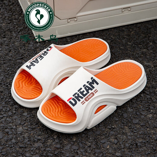 Woodpecker 2025, новые летние мужские тапочки весны и лета, верхняя одежда на плоской подошве, модные и модные мужские сандалии, нескользящая, прочная и мягкая подошва, бело-оранжевый 40 41 (подходит на рост 39/40 футов).