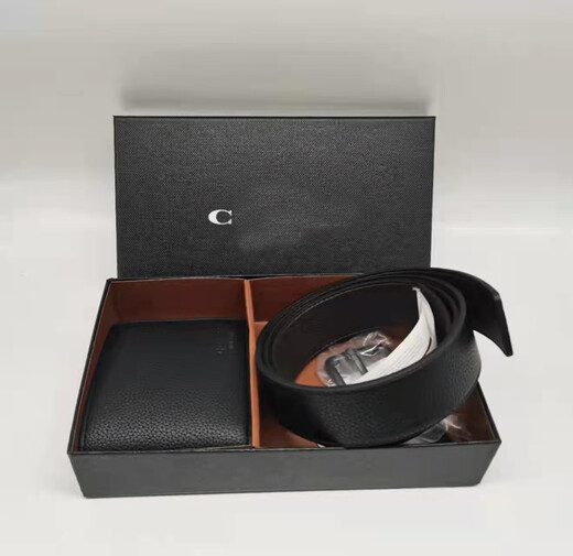 Goyn Herren gedruckter kurzer Brieftasche Brieftasche Brieftasche Pin Schnalle Herrengürtel mit Vollverpackung High-End-dreiteils Set Relief Schwarz