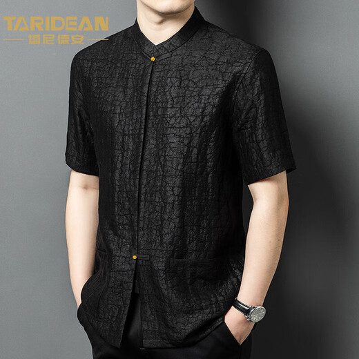 
Taridean (TARIDEAN) Xiangyunsha short-sleeved shirt for men's summer silk Tang suit fashion daddy suit Chinese style casual mulberry silk shirt black 12222 L