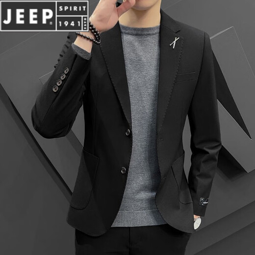 JEEP SPIRIT Men's Casual Suit Korean Slim Small Suit Set Two Buttons Handsome Trendy Wedding Jacket Top Gray Three-piece Set (Top + Pants + Shirt) Pair 3XL (150-165Jin Jin is equal to 0.5kg)