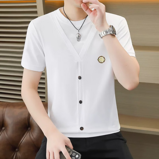 Woodpecker (Tucano) Ice de glace d'été Faux T-shirts à manches courts à manches courtes de style coréen pour hommes minces et fines et minces t-shirts à manches minces 6623 White M (90-110jin [Jin est égal à 0,5 kg]))