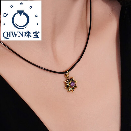 QIWN2025 new black gold pendant inlaid with amethyst gold sunflower retro electric black flower sunflower pendant in stock