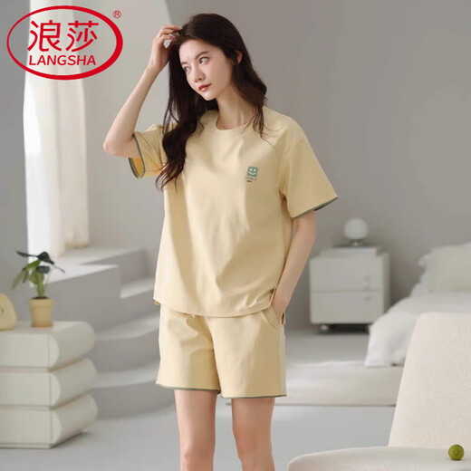 Langsha Light Luxury Pyjamas für Frauen im Sommer Baumwolle kurzärmelige Shorts Einfacher lässiger Baumwollstil für Outdoor-Kleidung Z9856 M 80-100jin [Jin entspricht 0,5 kg]