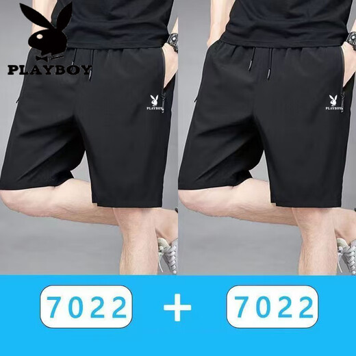 Playboy (PLAYBOY) Men's Large Size Shorts Ice Silk Quick-Drying Five-Cross Pants Fashionable Breathable Casual Ever-Match Running Sport Pants 722 Black + 725 Black [Ice Silk Discount 2 Pack L Recommended 100-120Jin [Jin equals 0.5 kg]