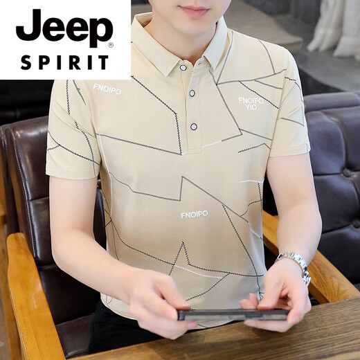 JEEP SPIRIT男士短袖t恤新疆纯棉修身时尚体桖T恤夏季潮流条纹Polo衫新款夏装 W7029白色 M 90-105斤