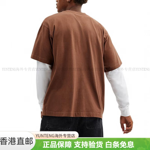 蔻驰（COACH）FW24字母满印圆领宽松短袖T恤男款褐色时尚轻便百搭潮流 褐色 S