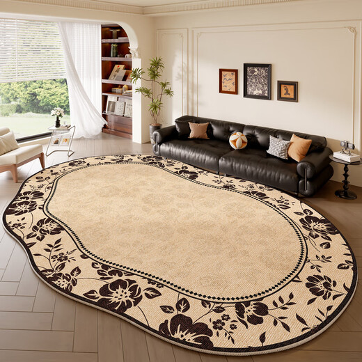 Muni Carpet Living Room 2025 New Bedroom Washable and Wipable Floor Mats Middle-Classic Style Sofa French Retro Special-Shaped Irregular Berlin Flowers 140*200cm