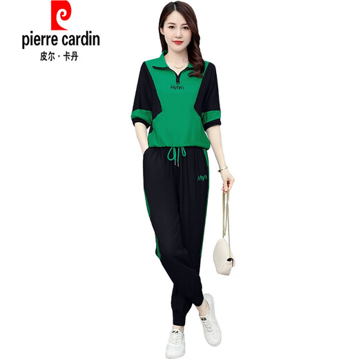 
Pierre cardin ice silk casual suit for women 2025 summer new loose large version women's fashion age-reducing short-sleeved sportswear (1389) Blue M (recommended 100 Jin [Jin equals 0.5 kg] or less)