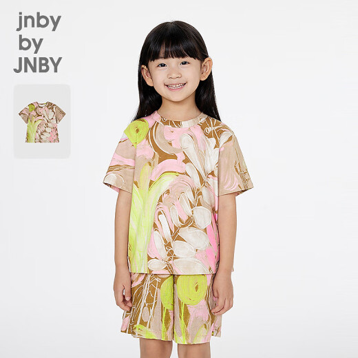 jnby by JNBY新款江南布衣童装套头短袖T恤H型圆领25夏男女童1P4111670 690/杂粉 印花随机 140 cm
