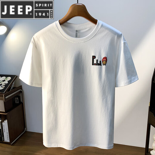 JEEP SPIRIT large size men's short-sleeved T-shirt Hong Kong style printed cotton t-shirt 200Jin [Jin equals 0.5 kg] Increase and fat White JSW9923 M Recommended 90-108 Jin[Jin equals 0.5 kg]