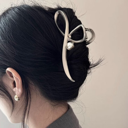 BARY REEF11cm cool feeling large metal grabber hairpin 2025 new back of the head shark clip a pearl silver