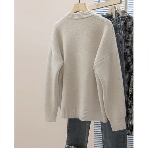 Sibaishe Single-breasted Knitted Cardigan Women's 2026 Spring New Round Neck Loose Warm Sweater Jacket