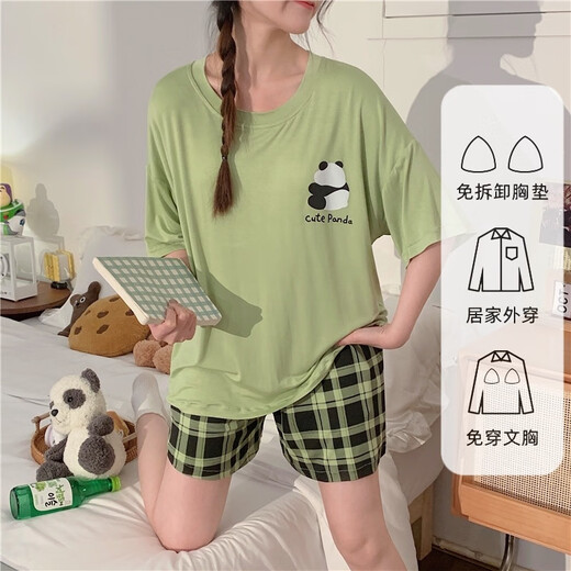 UKUHPK睡衣女夏季莫代尔短袖短裤带胸垫薄款家居服套头甜美休闲套装外穿 hds-1478# M