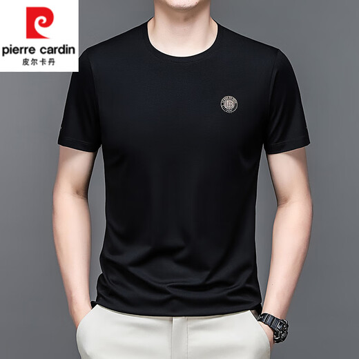 
Pierre cardin short-sleeved T-shirt men summer business casual pullover round neck ice silk half-sleeved top men summer T-shirt trend t 13807 black M 165