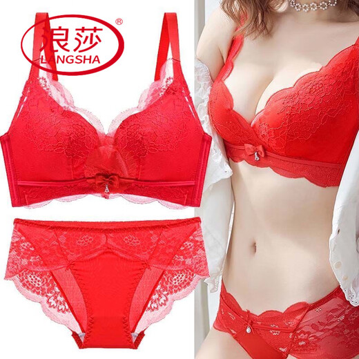 浪莎（LangSha）黛安新款都市本命年红色性感内衣无钢圈小胸聚拢收副乳文胸套装芬 中国红单件 75C 34 薄款