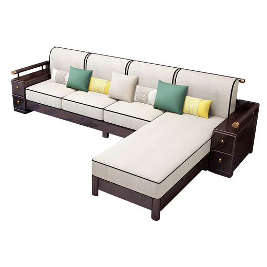 Zihua Massives Holzsofa Wohnzimmer Neue chinesische Ecke Imperial Concubine Stoff Kombination High-End-leichte Luxus kleine Wohnung Möbel 9902 Unabhängiger Einzelsitz [Rahmen] Baumwollwäscheabdeckung