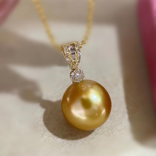 Golden pearl pendant South Sea mother-of-pearl imitation pearl thick gold tea 16mm perfect round bright light pendant with tea gold color 14mm No. 2
