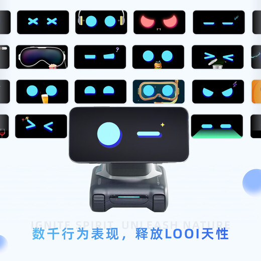 LOOROBOT LOOI MOBILE Robot Deepseek Big Model Chinois et English Voice Dialogue Visual Reconntion Magsafe Wireless Charge Smart Desktop Companionhip [Space Black]
