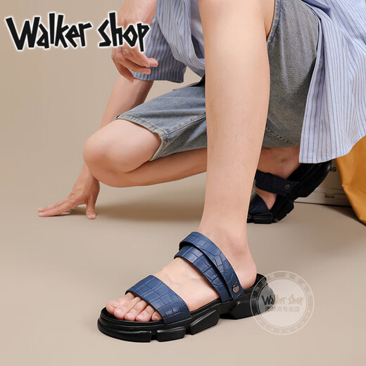 Walker Shop Pantoffeln für Männer [ausgewählte Top-Layer-Cowide-Stoff] Nicht-Schlupf-, schmutzige, modische, vielseitige lässige und einfache Männersandalen Blau 38
