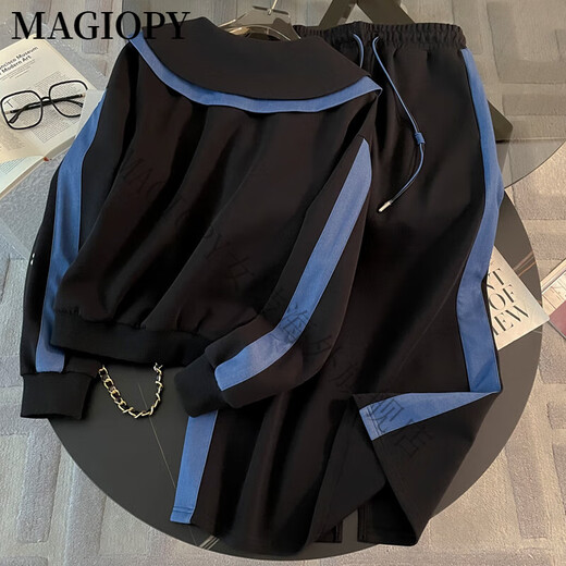 
MAGIOPY international luxury high-end brand royal sister temperament casual fashion suit for women 2025 spring style age-reducing slim long sleeves blue two-piece set S (100Jin [Jin equals 0.5 kg])