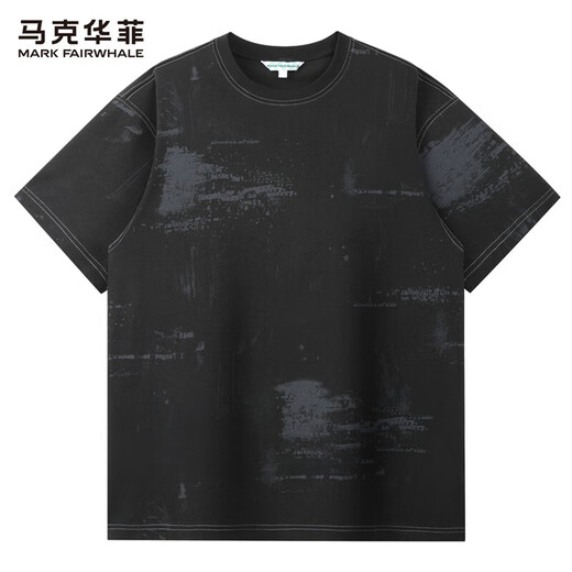 马克华菲（FAIRWHALE）冻感冰棉圆领短袖T恤男2025夏季新款印花宽松透气短t上衣9921 黑色 XL (180)
