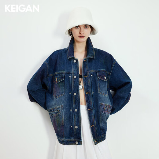 Keigan/reputación abierta actualizada europea importada de piedra pesada molino arco iris lavado de hojas plisas plisadas de mezclilla fábrica de piedra cerámica azul m 36