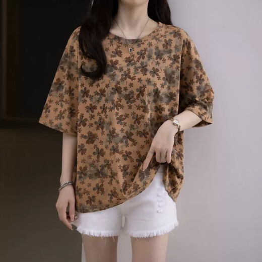 古阑迪莉2025女士短袖高档女时尚一点胖妹妹遮肚夏装微胖mm圆领T恤加肥加 9928灰色 M 80-95斤