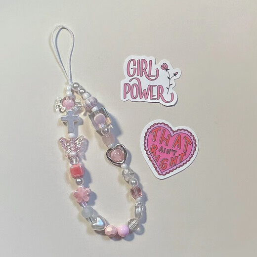 Yumipa pink cherry blossom love ccd camera hand rope diy beads mobile phone chain mobile phone lanyard pendant gentle romantic metal love pink cherry blossom mobile phone lanyard