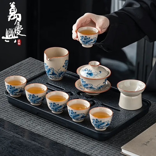 High-end Ru kiln hand-painted tureen kung fu tea set ceramic home office tea set gift box Xianzhi tureen-Lanlian-tureen