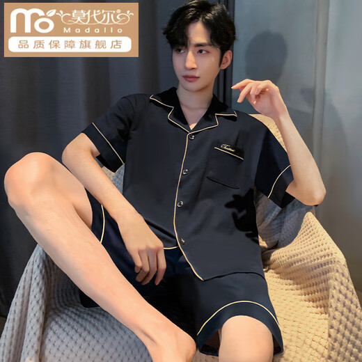 莫代尔睡衣男夏季夏天薄款冰丝短袖青少年可外穿男士2025新款家居服套装 12532【云朵棉绉布款】 M (建议身高165左右，体重90-11