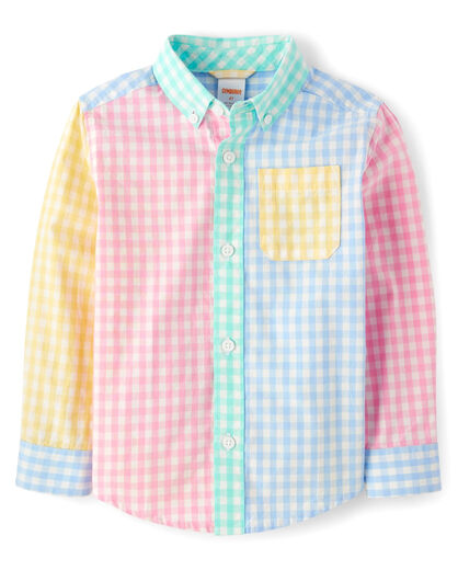 GYMBOReeGymboree Boys and Toddlers Long Sleeve Button-Down Shirt, Plaid Color Block, 10 Plaid Color Block 10