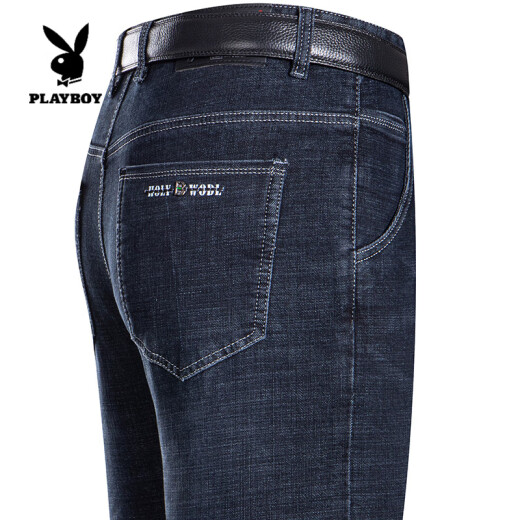 花花公子（PLAYBOY）2025新款夏季牛仔裤男士直筒宽松薄款牛仔裤中年高腰爸爸长裤子 3883 中蓝 29 【2尺2腰围】