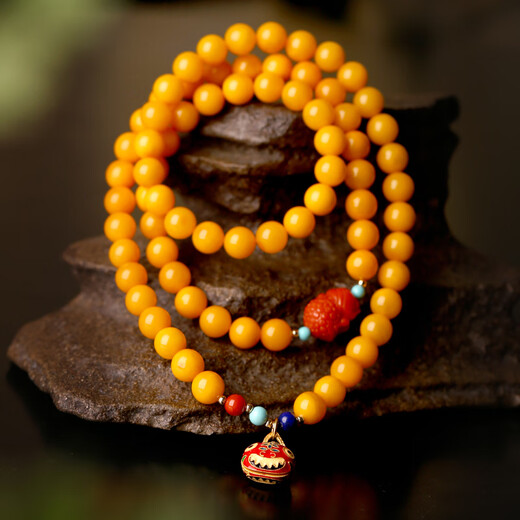 Dan Pei luxury high-end beeswax bracelet for women, yellow honey, multi-circle bracelet, amber southern red Buddha head round beads 7mm yellow honey beads about 7mm