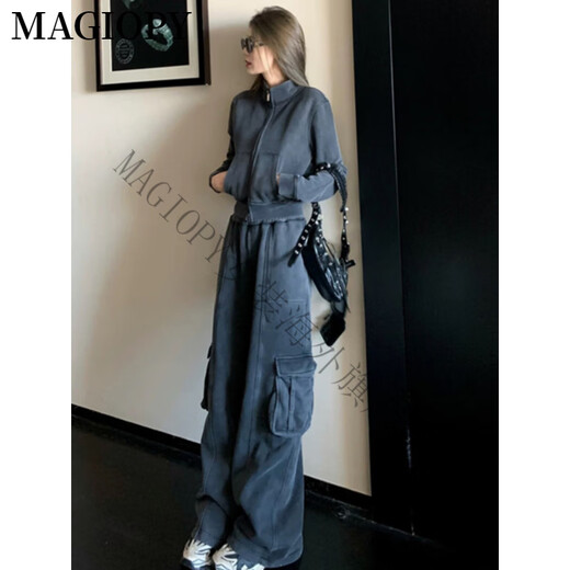 MAGIOPY国际奢侈高档品牌网红爆款休闲运动套装女2025春季高级感灰色外套 灰色两件套 S(100斤以内)