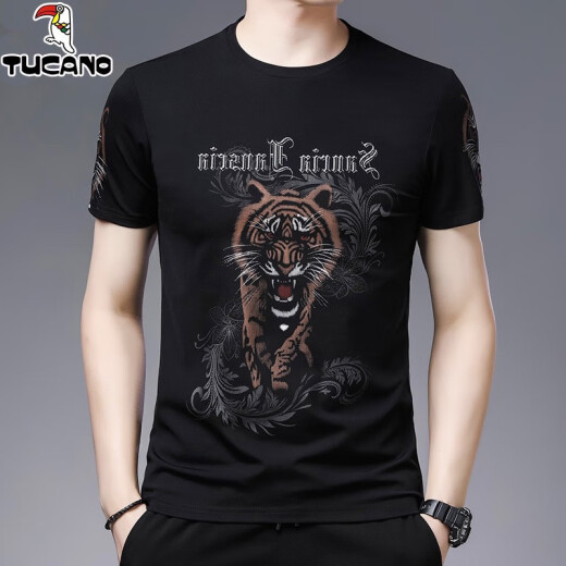 
Woodpecker (TUCANO) Woodpecker Short-sleeved T-shirt for men's summer new printed tiger head loose ice silk half-sleeved men's thin ice-feeling T 829 striped letters black 11XL 165/m Recommended 95-120Jin [Jin equals 0.5 kg]