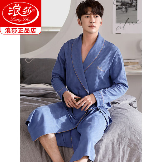 
Langsha waffle bathrobe men's spring and autumn pure cotton medium-length men's nightgown 2025 new water-absorbing integrated bathrobe LJ16822 M [weight 100-120Jin [Jin equals 0.5 kg]]