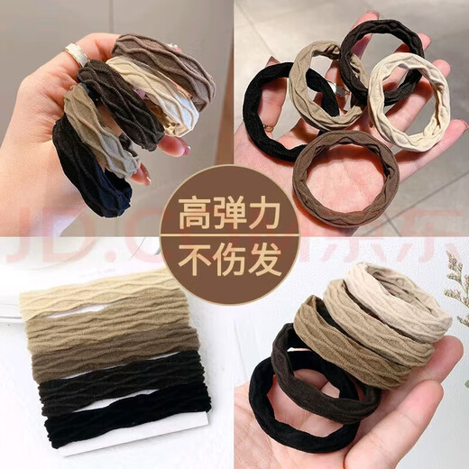 Simple temperament, new high-elasticity hair band, thick hair band, coffee color headband, milk ponytail rubber band for women, diamond pattern hair band, 10 pieces, mixed color TS60