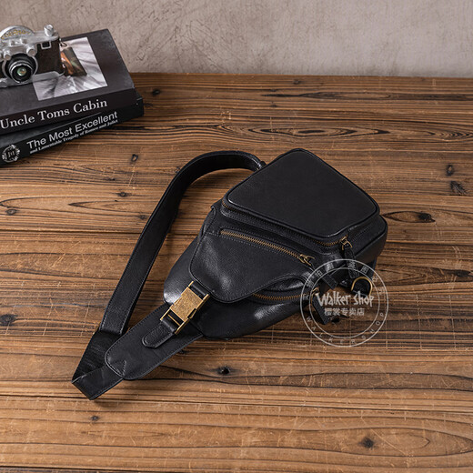 Walker Shop мужская нагрудная сумка первого слоя из воловьей кожи на плечо через плечо нагрудная сумка первого слоя из воловьей кожи повседневный модный спортивный маленький рюкзак черный