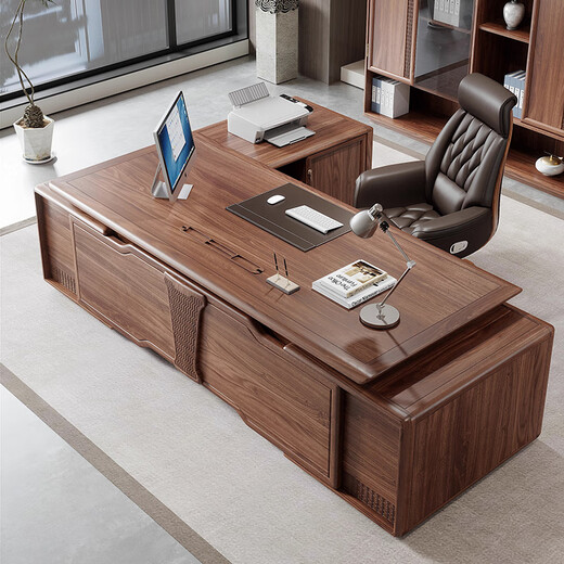 Solid wood desk, new Chinese style boss desk, ebony wood executive desk, modern light luxury general manager room decorative cabinet combination, boss desk customization, consult customer service