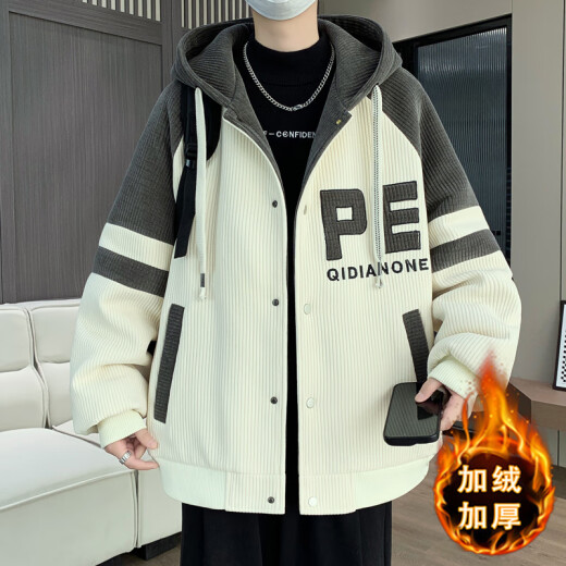 QLTQZQ加绒加厚外套男孩13初中学生棒球服夹克15岁青少大童秋冬装 6625黑米(单件外套) 加绒 加厚 M 90-110斤左右