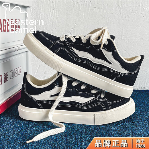 东方骆驼帆布男鞋2025新款夏季舒适百搭休闲板鞋学生布鞋平底运动黑色潮鞋 黑色 42